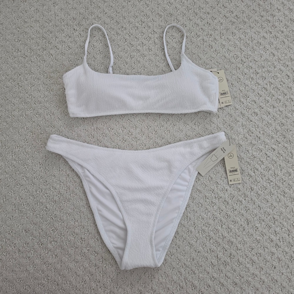 White Textured Bikini Set size L Top XL Bottom NWT